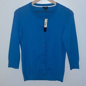 Talbots Pima Cotton Blue 3/4 Sleeve Cardigan Sweater EUC Size XS
